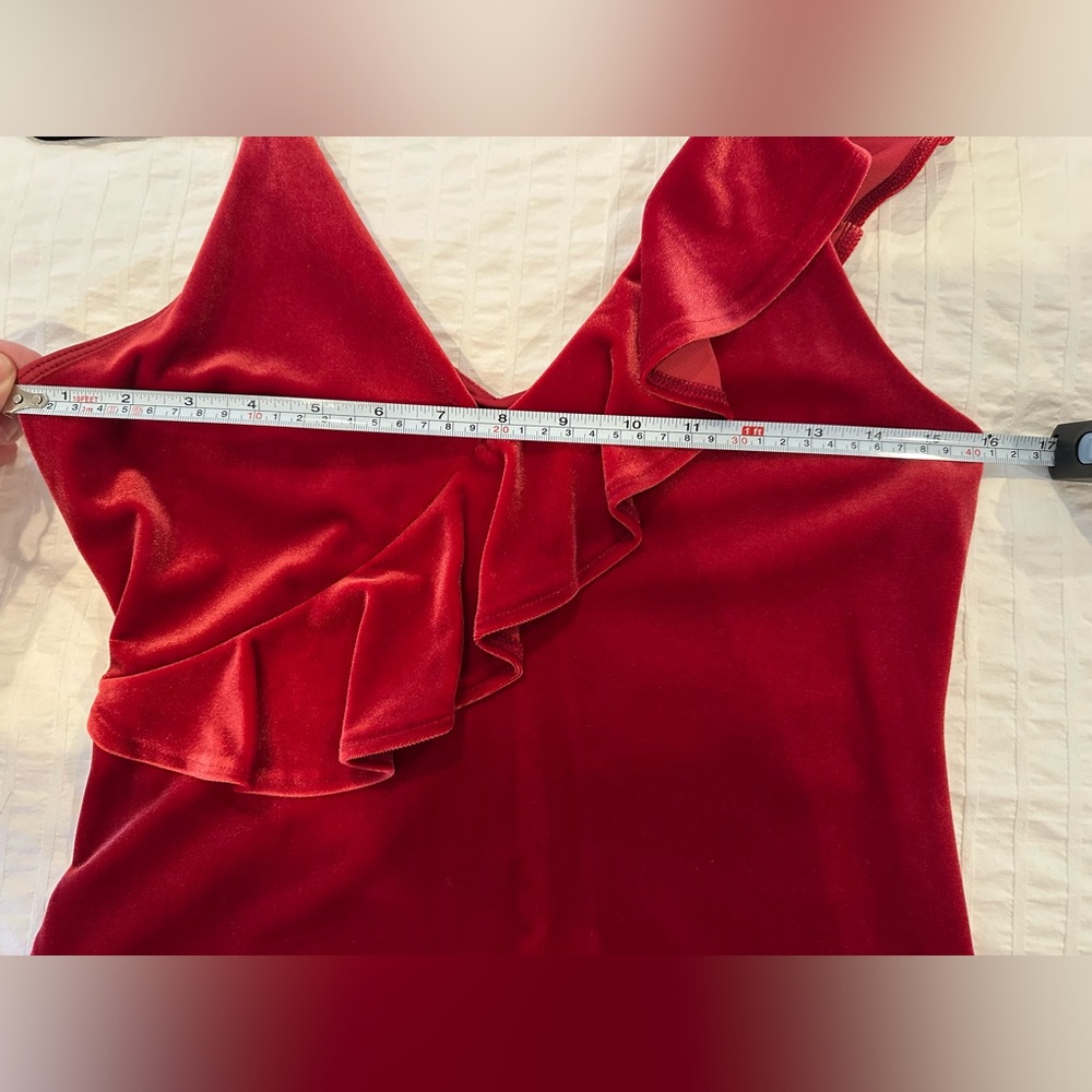 Express Red Velvet Ruffle Dress Size Small - Picture 8 of 8